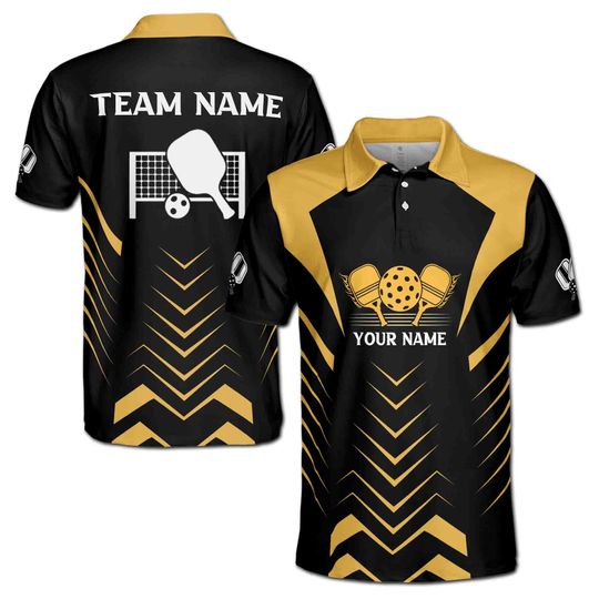 Custom Name Addicted Pickleball Team Yellow and Black Polo Shirt