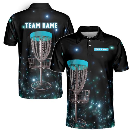 Custom Name Team Disc Golf Black Galaxy Polo Shirt