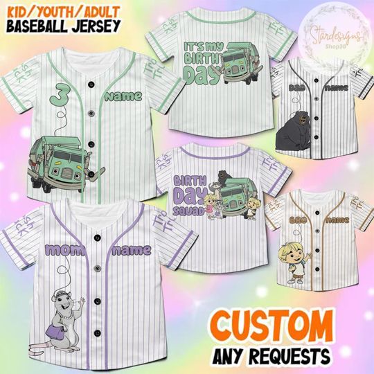 Personalized Trash Truck Baseball Jersey, Hank Trash Truck Birthday Boy, Birthday Girl Jersey, Trash Truck Family Birthday Party Matching