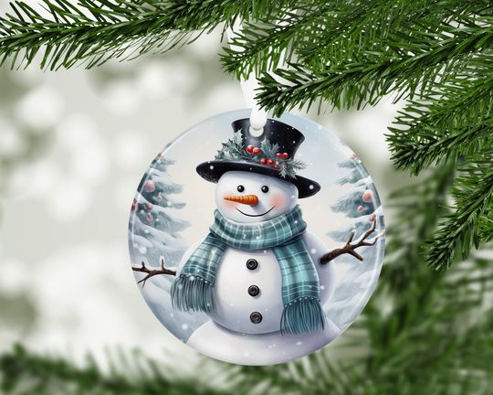 Snowman Christmas Ornament, Sublimation Design, Holiday Decor