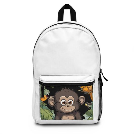 Cute Monkey Backpack for Kids, Jungle Theme Book Bag, Animal Print School Bag
