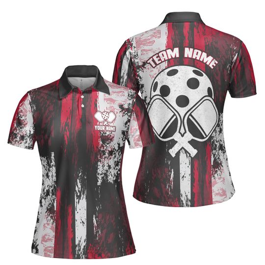 Custom Name Team Name Grunge Art Pickleball Player Women's Polo Shirt