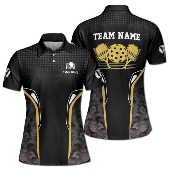 Personalized Name Gray Camo Pattern Pickleball Women's Polo Shirt