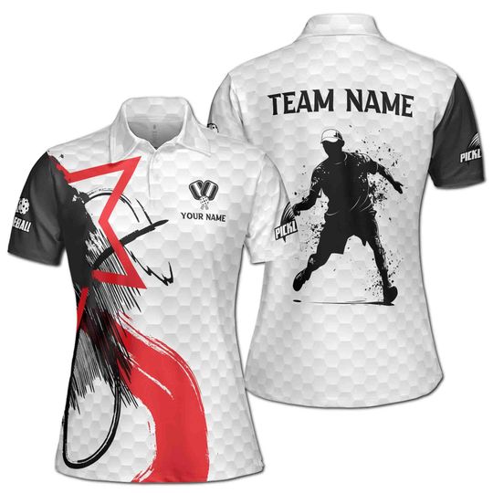 Personalized Name Team Silhouette Plays Pickleball Women's Polo Shirt