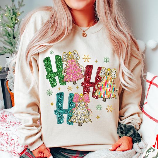 Ho Ho Ho Glitter Coquette Christmas Tree, Merry Christmas, Girly Christmas Design, Trendy Brushstroke Christmas Tree