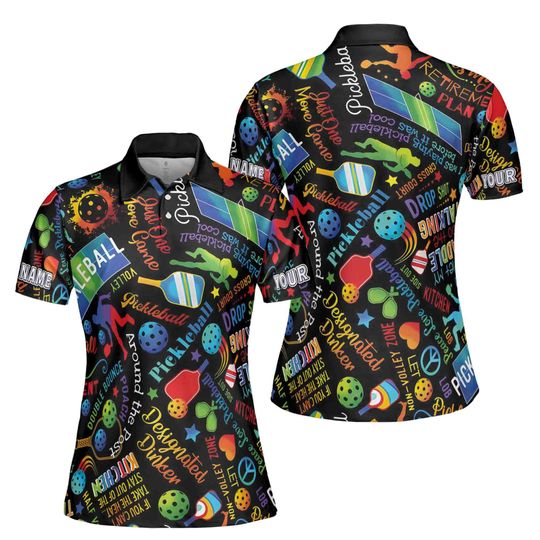 Custom Name Colorful Pickleball Pattern Women's Polo Shirt