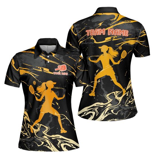 Personalized Orange Color Pickleball Team Women's Polo Shirt