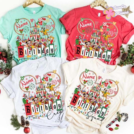 Personalized Mickey and Friends Christmas Disney Birthday Shirt, Family Birthday Trip, Birthday Boy, Birthday Girl Disney Christmas Shirt