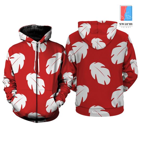 Lilo Hawaiian Floral Leaves Full Over Print Hoodie | Lilo Stitch Costume | Disneyland Stitch Christmas Shirt | Halloween Costume Shirt
