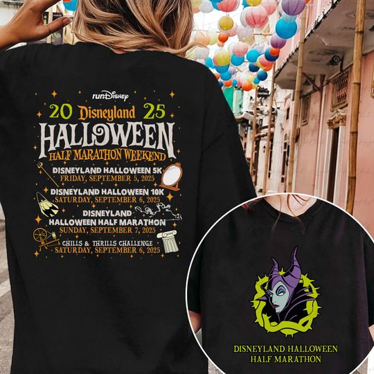 Halloween Race 2025 Maleficent 2 Sided Shirt, RunDisney Half Marathon Shirt, Disneyland Halloween Runner Shirt, Disney Villain Shirt, BYA659
