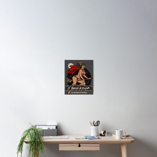 Vintage Red Witch Mexican Beer Poster
