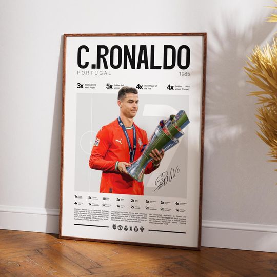 Ronaldo Poster, Soccer Wall Art, Ronaldo Red Portugal , GOAT poster,  Bedroom Poster
