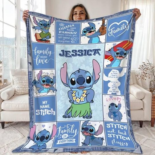 Personalized Disneyworld Stitch And Lilo Blanket | WDW Stitch Throw Blanket | Stitch Magic Kingdom Throw Blanket for Bed Coach and Sofa
