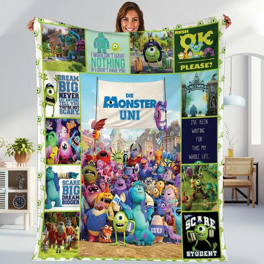 Monsters University Throw Blanket | Mike Wazowski James Sullivan Blanket | Monsters Inc Disneyland Throw Blanket for Bed Couch Sofa