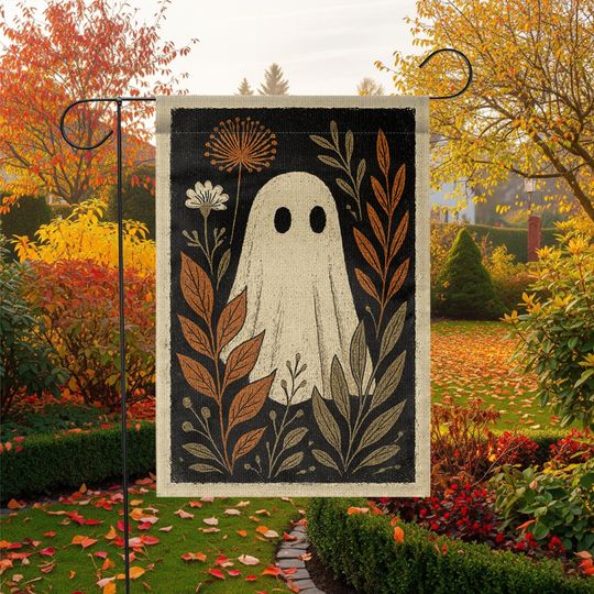 Vintage Ghost Garden Flag Spooky Halloween Rustic Autumn Porch Yard Decor