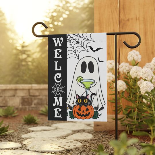 Cute Halloween Garden Flag Creepy Haunted Party Banner Boozy Margarita Decor