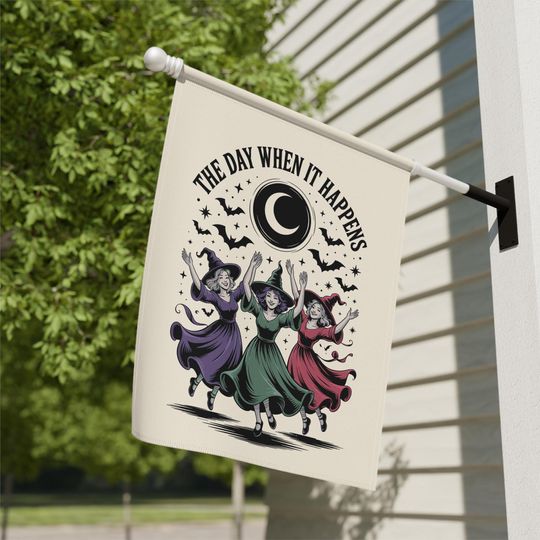 Witch Garden Flag Halloween House Decor Dancing Witches Crescent Moon Outdoor Flag