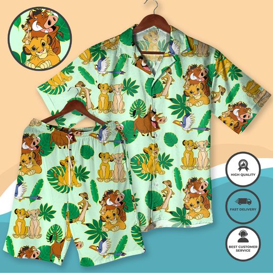 Cartoon Hawaiian Shirt Set Simba, Nala, Timon & Pumbaa Hawaiian Shirt