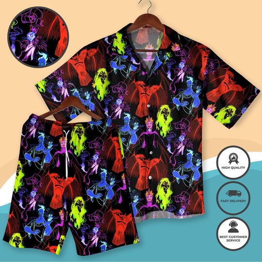 Villain Hawaiian Shirt Neon Evil Queen Ursula Outfit, Festival Beachwear Christmas