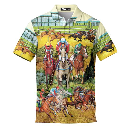 Horse Racing Polo Shirts for Men Golf Shirts Kentucky Derby Horse