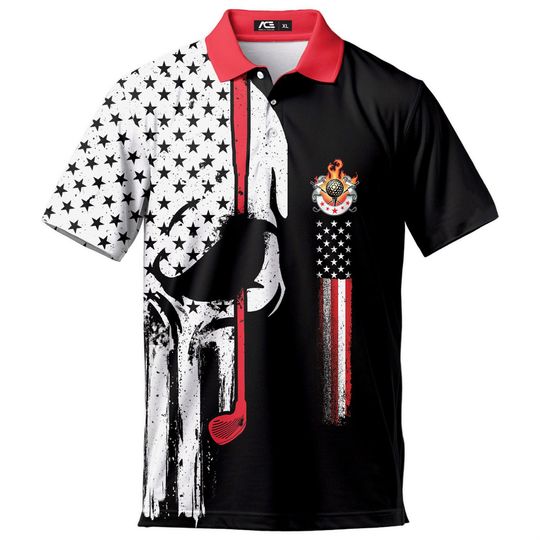 Printed Skull Golf Polo Shirt for Men – Short Sleeve Casual Apparel