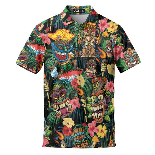 Men’s Tiki Golf Polo Shirt – Lightweight Breathable Short Sleeve Apparel