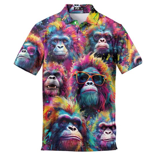 Bigfoot Neon Hawaiian Polo Shirt for Men – Funny Vacation Aloha Apparel
