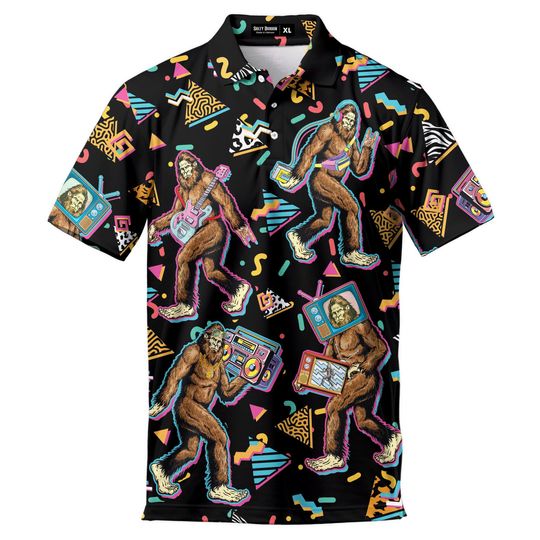 Funny 80s Bigfoot Polo Shirt for Men – Retro Sasquatch Casual Apparel