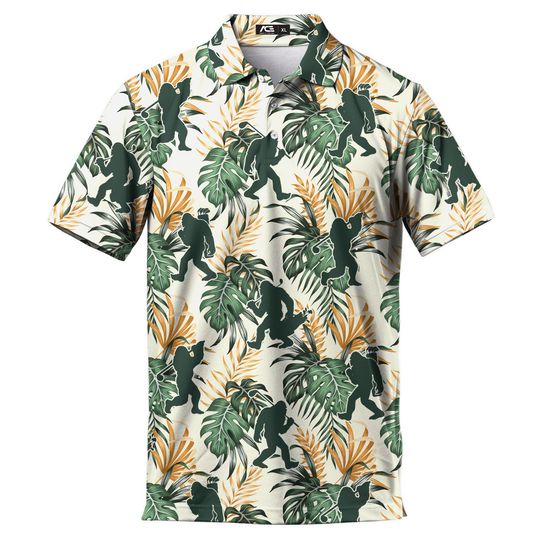 Bigfoot Hawaiian Polo Shirt for Men – Funny Vacation Aloha Apparel
