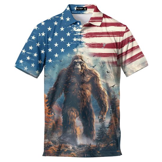 American Bigfoot Polo Shirt for Men – USA Sasquatch Novelty Apparel