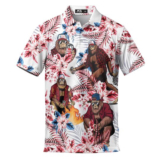 Men’s Aloha Polo Shirt – Bigfoot Print Casual Summer Beach Outfit