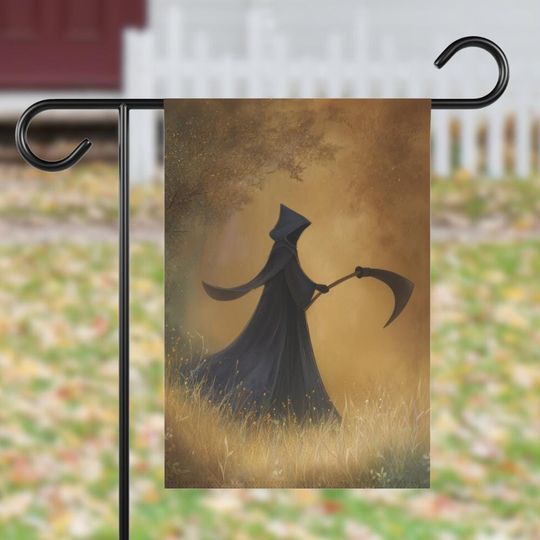 Halloween Scythe Garden & House Flag | Grim Reaper Autumn Welcome Banner