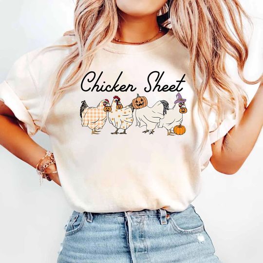 Chicken Halloween T-Shirt, Farmhouse Ghost Chicken Tee, Chick or Treat Shirt, Chicken Lover Gift