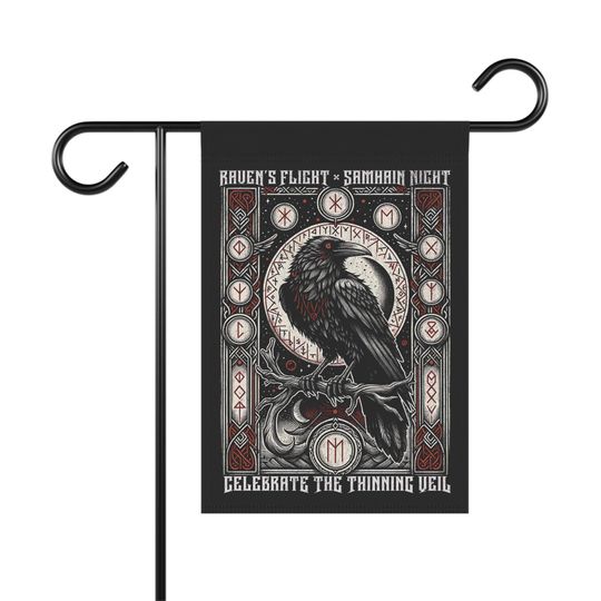 Samhain Night Banner || Celtic Norse Pagan || Halloween Garden Flag || Gothic Raven Banner || Viking Metal || Witchy Garden & House Banner