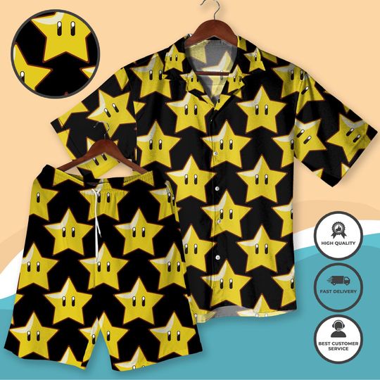 Shine Sprite Hawaiian Shirt Super Mario Inspired Summer Shirt Retro Gamer Gift for