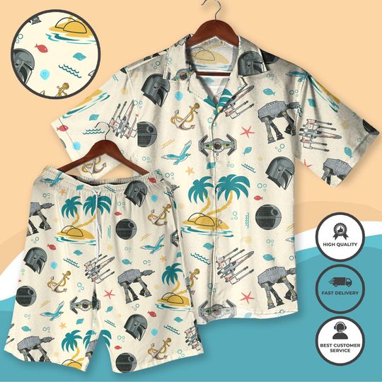 Star - Wars Hawaiian Shirt Funny Star - Wars Women Men's Summer Button Down Shirt & Shorts
