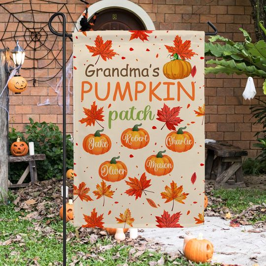 Personalized Grandma's Pumpkin Patch Garden Flag - Custom with Grandchildren's Names