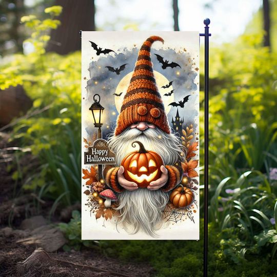 GNOME Happy Halloween, Garden flag, Sublimation Designs, Welcome,  File, Pumpkin