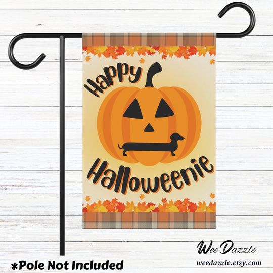 Dachshund Halloween Garden Flag, Happy Halloweenie House Banner, Wiener Dog Pumpkin Home Decor, Doxie Holiday Yard Decoration, Holiday  Gift