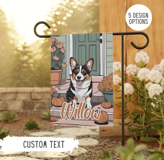 Personalized Name Corgi Halloween Garden Flag,Custom Dog Flags,Pet Owner Gift,Puppy Mom Gifts,Dad Present,Spooky Dogs,Fall Yard Decor,Autmun