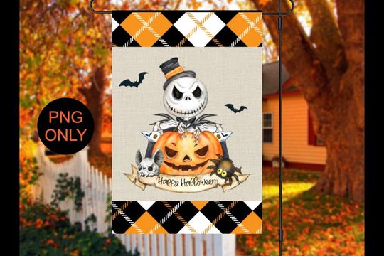 Halloween garden flag design, sublimation design, skeleton, jack o lantern, pumpkin ,happy Halloween