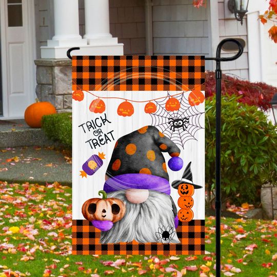 12x18 Garden Flag Sublimation Design, Trick Or Treat Gnome