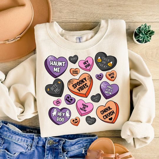 Candy Hearts Halloween, Retro Halloween, Pumpkin Sublimation
