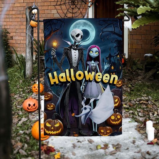 Happy Halloween Garden Flag, Nightmare Before Christmas Garden Flag Outdoor Decor