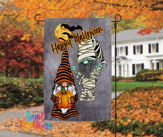 Happy Halloween Gnome Garden Flag | Mummy Yard Flag | Spooky Cute Outdoor Decor | Pumpkin Porch Decoration | Halloween Garden Flag | YF01