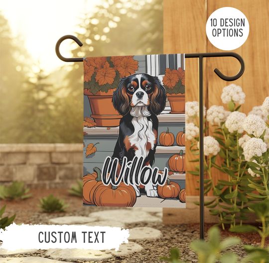 Personalized Name Cavalier King Charles Spaniel Halloween Garden Flag,Custom Dog Flags,Pet Owner Gift,Mom Gifts,Dad Presents,Fall Decor Dogs
