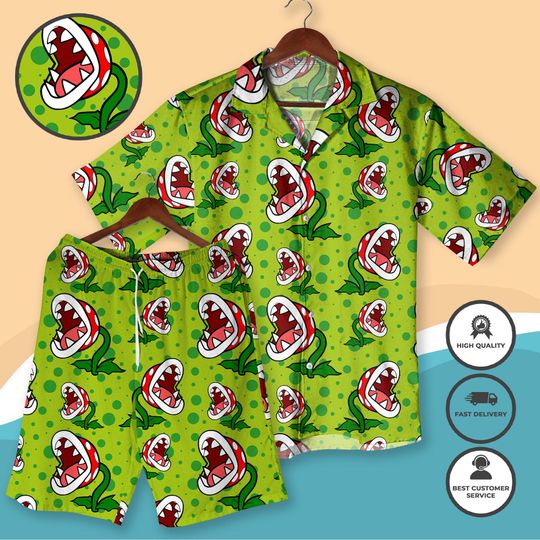 Funny Green Piranha Plant Shirt Super Mario Hawaiian Shirt Gamer Hawaiian Shirt