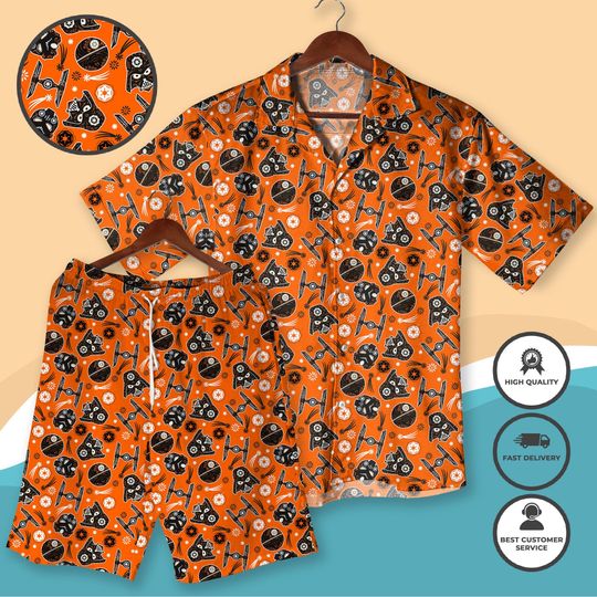 Halloween Orange Galactic Hawaiian Shirt Funny Sci-Fi Summer Shirt