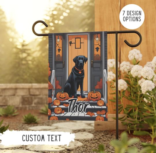 Personalized Name Labrador Retriever Halloween Garden Flag,Custom Dog Flags,Pet Owner Gift,Mom Gifts,Dad Present,Fall Yard Decor,Autumn Dogs