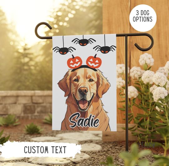 Personalized Name Golden Retriever Halloween Garden Flag,Custom Dog Flags,Golden Owner Gift,Mom Gifts,Dad Present,Fall Decor,Spooky Dogs